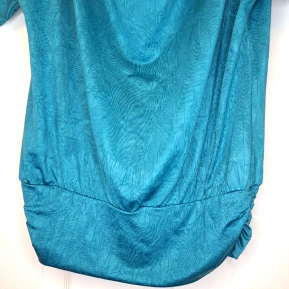 BCX Blue Cowl Neck Cold Shoulder Shiny Blouse Size XS - Picture 5 of 7